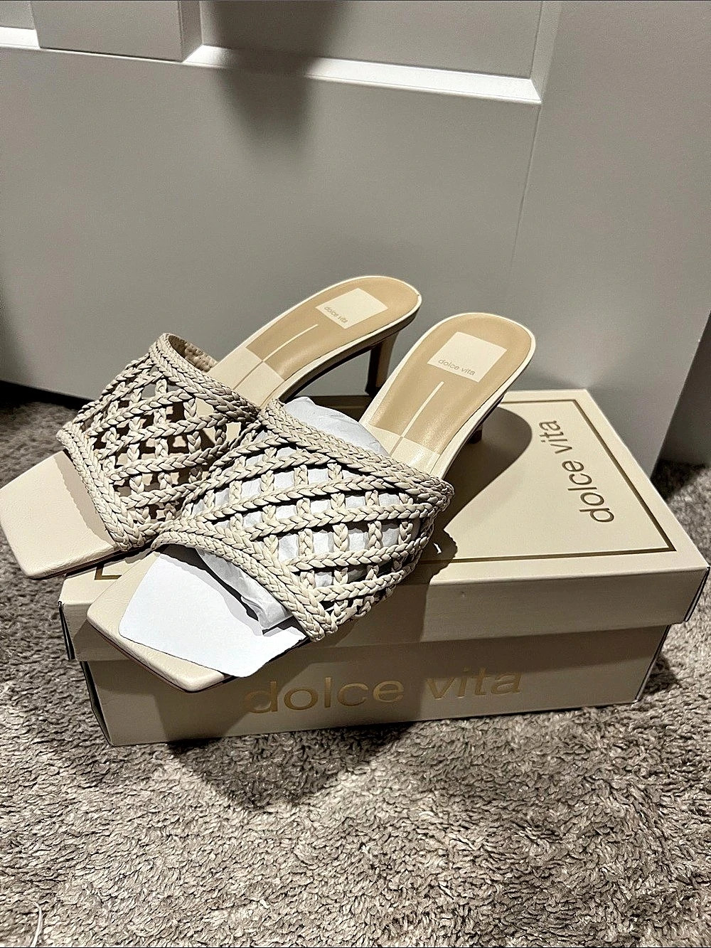 Dolce Vita Paily Braided Slide Sandal Mules in Cream & Brown